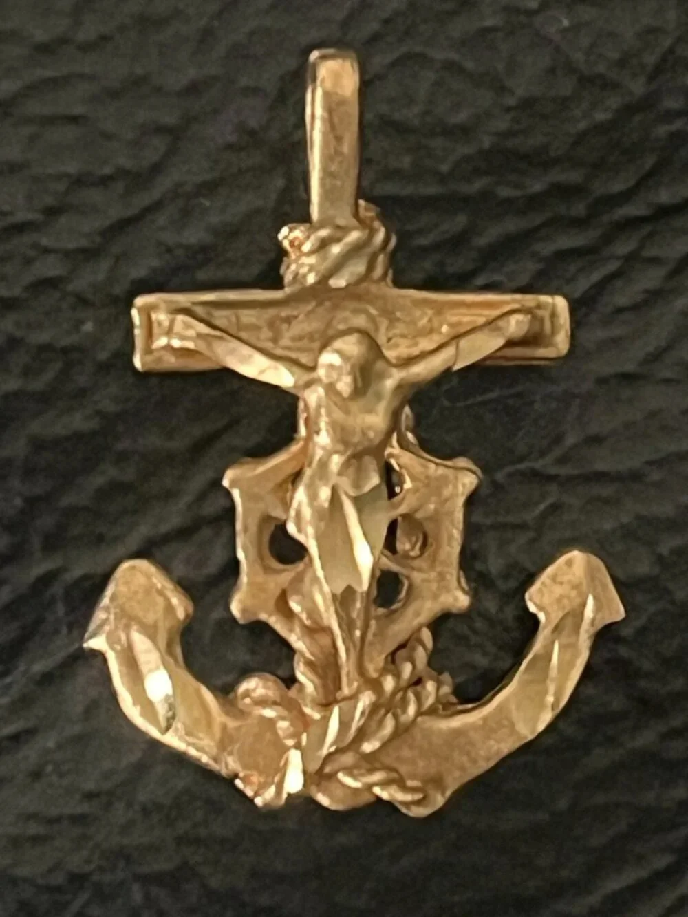 14K Yellow Gold Mariner's Anchor Cross Pendant Charm - 1.55g